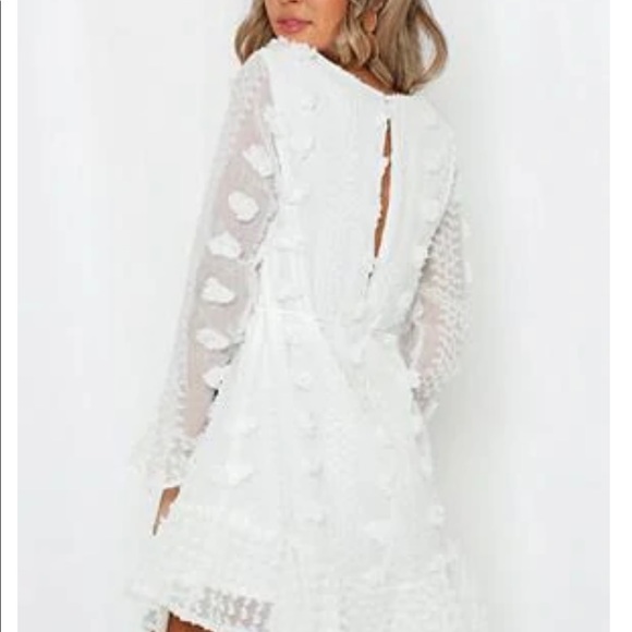 White Pom Pom Floral Mini Dress sz M - Picture 3 of 3